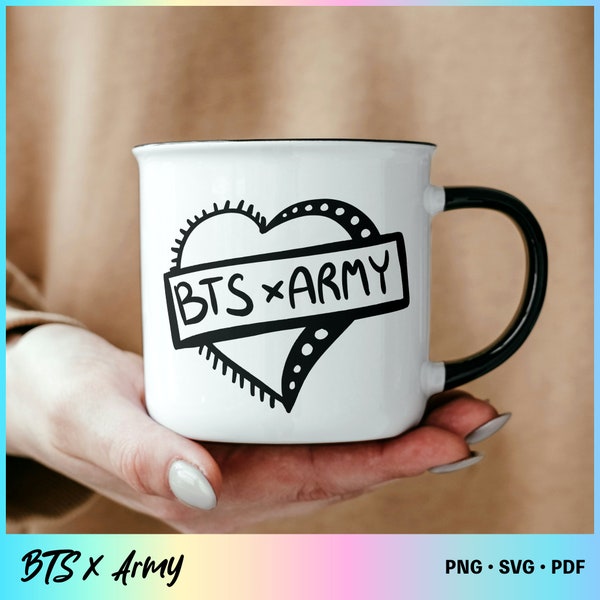 Hand-drawn "BTS x Army" • SVGs, PNGs, PDFs for Cricut, 3D and crafting machines (Unlimited POD licence included)