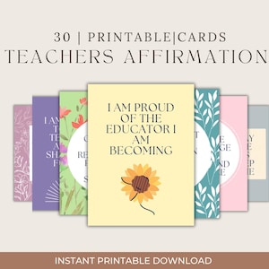 30 afirmações diárias para professores / imprimíveis / inspiradores / diário / cartões de afirmações / presente de atenção plena