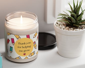 Teacher Appreciation Scented Soy Candle, 9oz - Thank You For Helping Me Grow - Teacher Gift - End Of Year Gift - Unique Gift