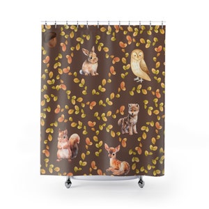Woodland Animal Botanical Print Shower Curtains
