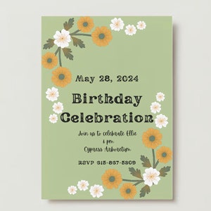 Floral Birthday Invitation - Editable Digital Download