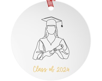 Ornements en métal souvenir diplômé de la promotion 2024 - Ovale ou rond - Cadeau pour diplômé - Cadeau de remise des diplômes