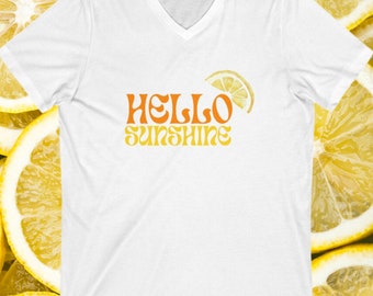 Hello Sunshine Unisex Jersey Short Sleeve V-Neck Tee - Summer Outfit - Summer Tee