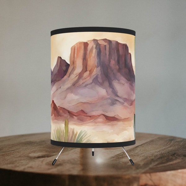 Southwest Desert Watercolor Tripod Lamp with High-Res Printed Shade, US\CA plug - Gift Idea - Side Table Lamp - Housewarming Gift