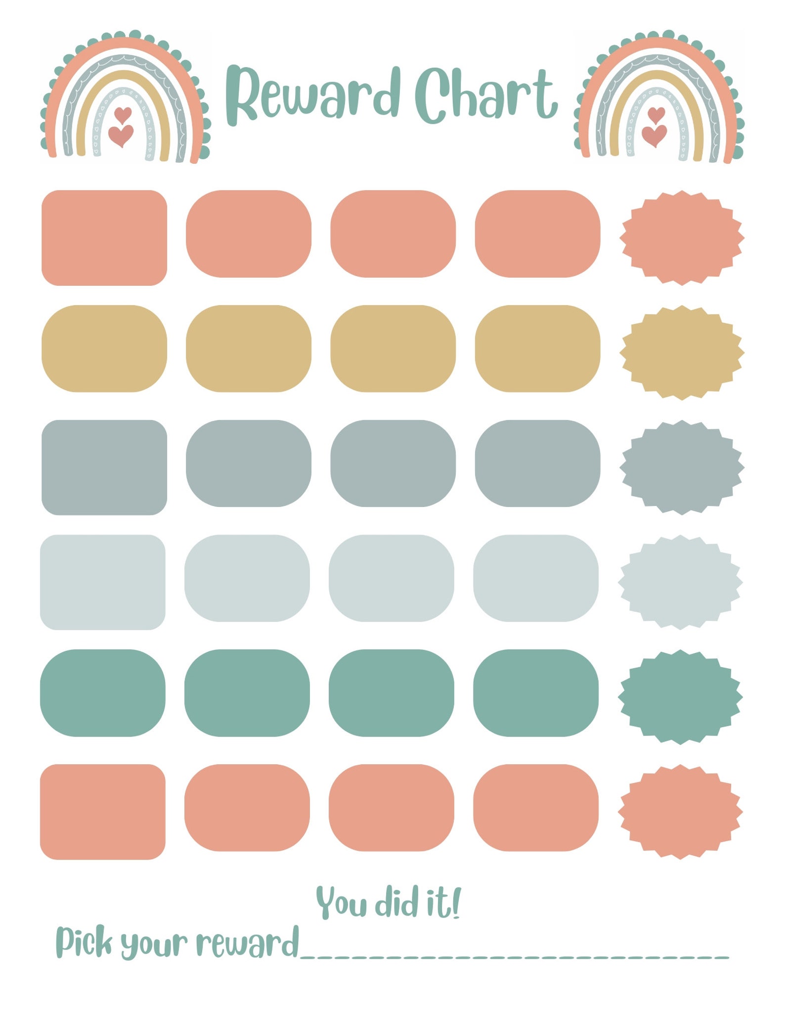 Reward Chart Printable PDF Instant Download - Toddler Reward Chart ...