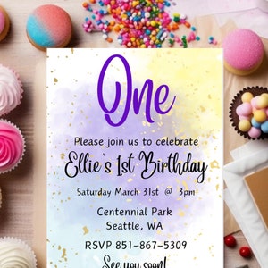 Watercolor Birthday Invitation - First Birthday Invitation - Editable Birthday Invitation - Instant Download Printable