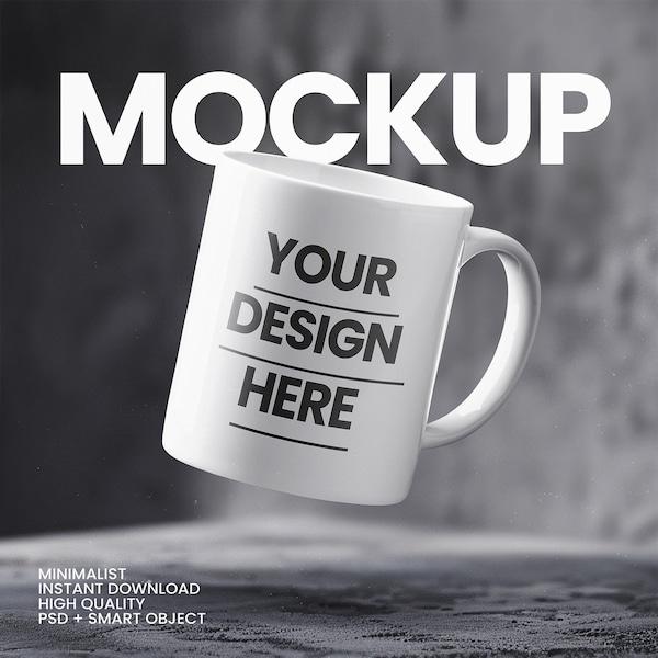 11oz White Mug Mockup in High Quality, PSD + JPG + Smart Object, Minimalist/Aesthetic