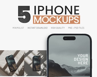 5 transparante mock-ups met iPhone-schermen, minimalistisch (psd, png)