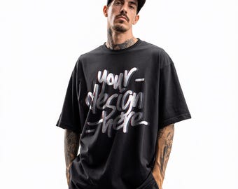 Paquete de maquetas de camisetas negras extragrandes: 10 archivos PSD y JPG, vista frontal (descarga digital).
