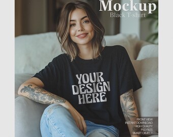 Zwart T-shirtmodel, minimalistische stijl (PSD, JPG)