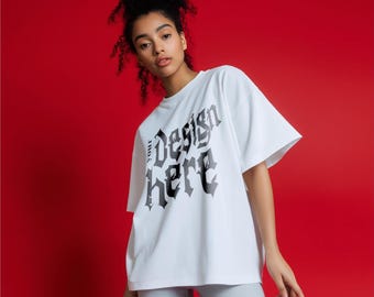 Oversized White T-Shirt Mockup, Front View (PSD, JPG)