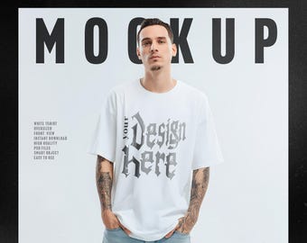 Mockup oversized wit T-shirt: streetwear PSD-sjabloon