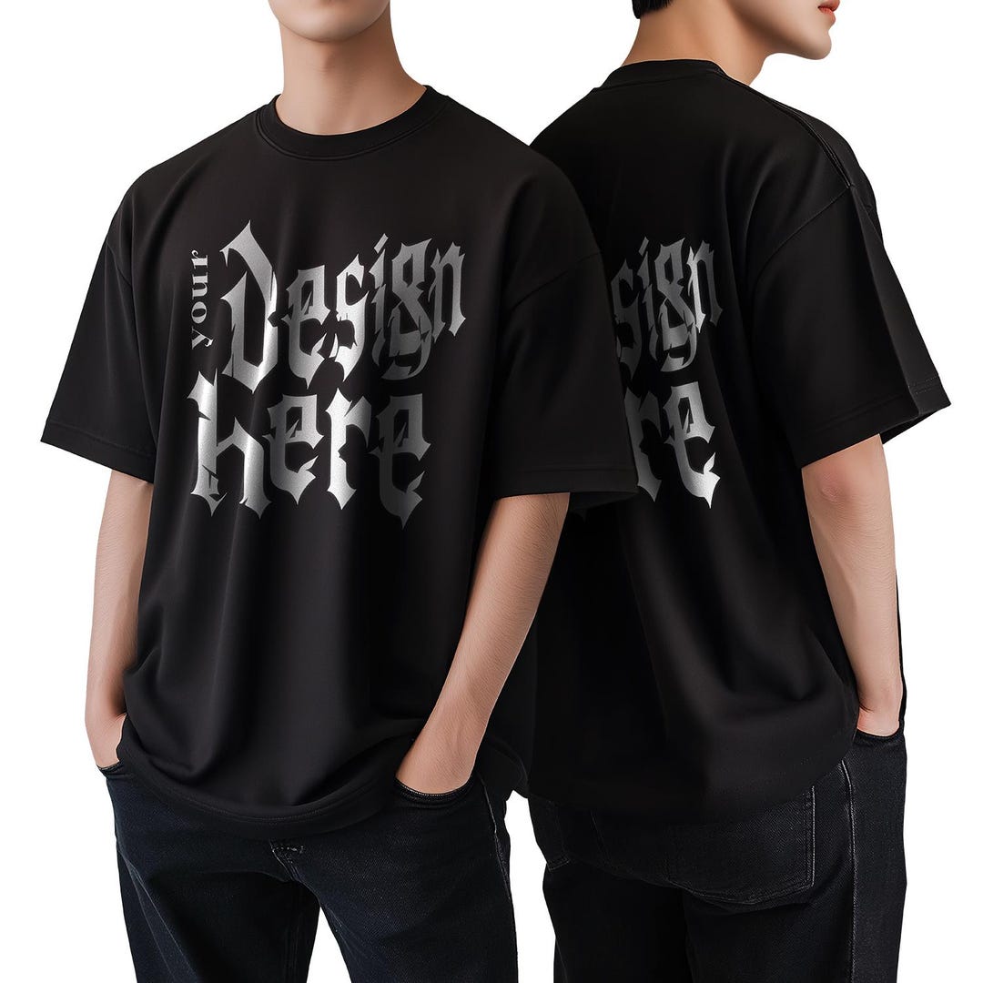 Oversized Black T-shirt Mockup, Front and Back View (PSD and PNG