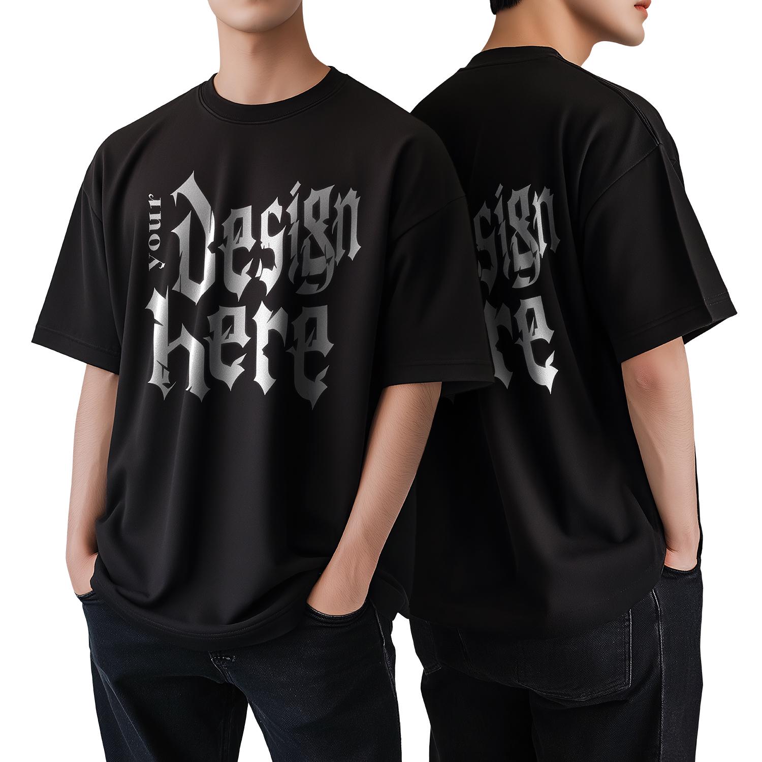 Oversized Black T-shirt Mockup, Front and Back View (PSD and PNG