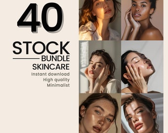 Bundle with 40 stock images of skin care, lifestyle, beauty, ideal for social media marketing