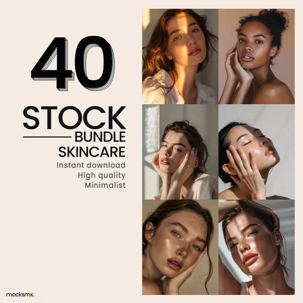 Bundle with 40 stock images of skin care, lifestyle, beauty, ideal for social media marketing