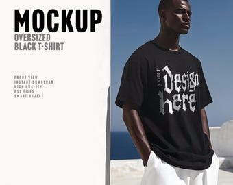 Mockup oversized zwart T-shirt – minimalistisch ontwerp (PSD en JPG)
