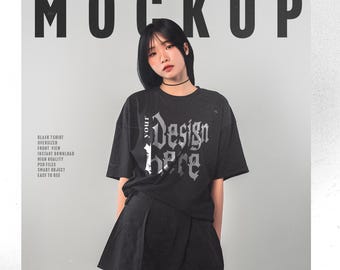 Mockup oversized zwart T-shirt | Streetwear PSD-sjabloon (digitale download)