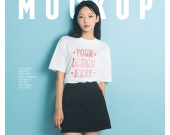 Mockup oversized wit T-shirt | Streetwear PSD-sjabloon (digitale download)