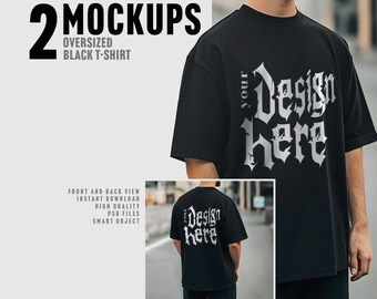 Mockup oversized zwart T-shirt – voor- en achterkant (PSD en JPG)