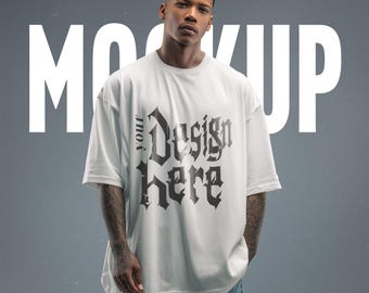 Oversized White Tee Mockup | Front View, PSD & JPG (Digital Download)