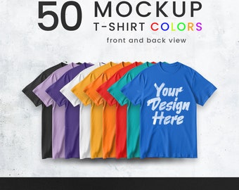 50 T-Shirt Mockup BUNDEL, PSD + slim object + transparant png-bestand, gebruiksvriendelijk, 25 kleuren