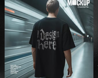 Mockup oversized zwart T-shirt | Stedelijke streetwear (PSD en JPG)