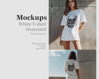 Mockup oversized wit T-shirt, voor- en achteraanzicht (PSD+JPG)