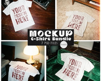 7 witte T-shirt MOCKUP-bundel, stedelijke stijl voor merk merchandise en streetwear (PSD, JPG)