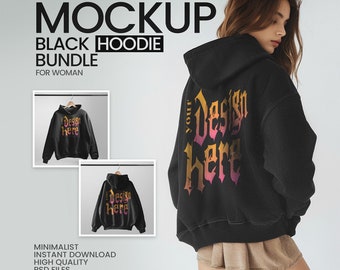 Mockupbundel met zwarte hoodie, PSD-bestand, slim object (digitale download)