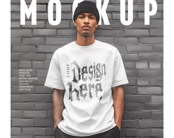 Mockup oversized wit T-shirt: streetwear PSD-sjabloon (digitale download)