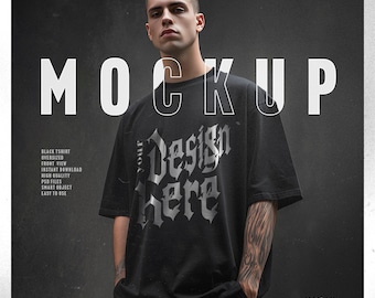 Mockup oversized zwart T-shirt | Stedelijke streetwear (PSD en JPG)