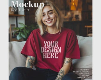 Rood T-shirtmodel, minimalistische stijl (PSD + JPG)