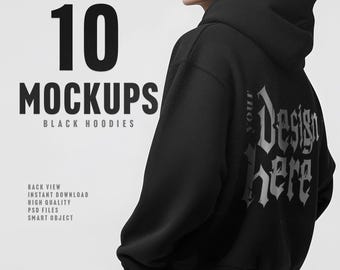 10 zwarte mockupbundel met hoodie, achteraanzicht, PSD-bestand (digitale download)