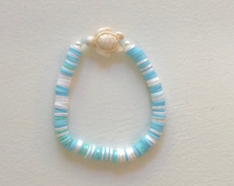 Bracciale con perline di tartaruga blu e bianche