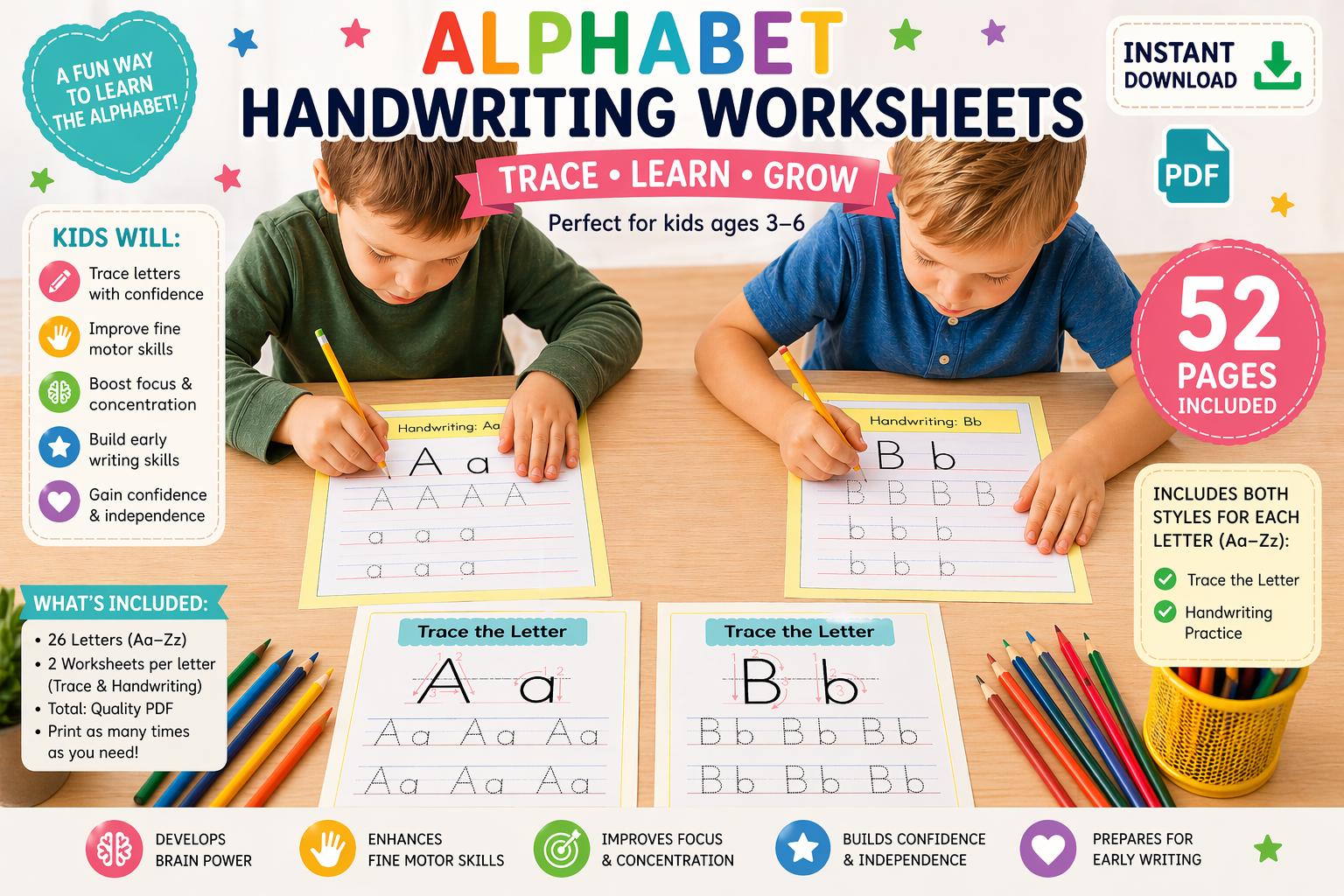 Download Abc Writing Alphabet Handwriting Worksheets for Kids | 52 Pages ABC Tracing ...