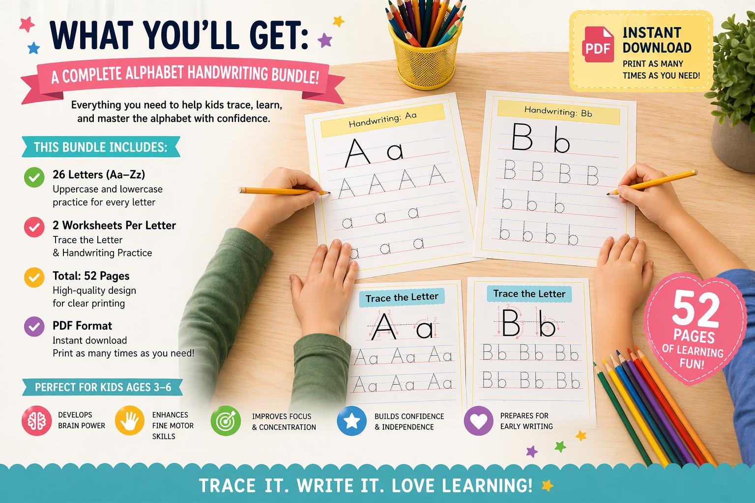 Alphabet Handwriting Worksheets for Kids | 52 Pages ABC Tracing ...