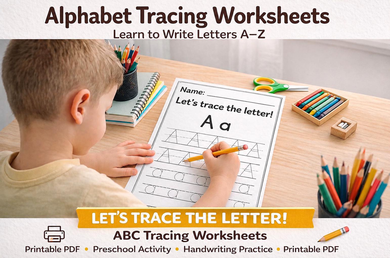 Preschool ABC Tracing Worksheets, Letter Practice Printable, Toddler ...