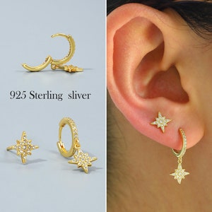 925 Sterling Silver Star Earrings • Gold Earrings Set • Dainty Hoop Earrings • Star Stud Earring • Butterlfy Back • Valentine's Day Gift