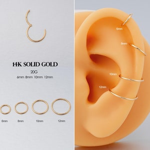 16/18/20G Solid 14K Gold Simple Hoop Earring/Mini Huggie Hoop for Cartilage/Daith/Earlobe/Tragus/Rook/Helix/Nose Classic Yellow Gold Clicker