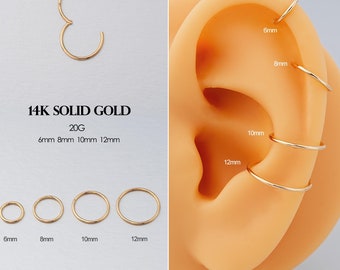 16/18/20G Solid 14K Gold Simple Hoop Earring/Mini Huggie Hoop for Cartilage/Daith/Earlobe/Tragus/Rook/Helix/Nose Classic Yellow Gold Clicker