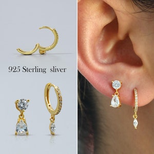 925 Sterling Silver Earrings • Teardrop Earring Set • Gold Zirconia Earrings • Elegant Silver Earrings • Butterlfy Back • Valentine's Gift
