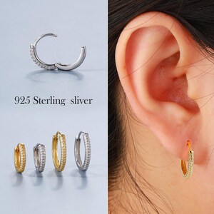 925 Sterling Silver Loose Hoop Earrings, Gold/Silver Pave Set CZ Earrings, Huggie Hoop Earrings for Everyday Wear, Minimalist Loose Fit