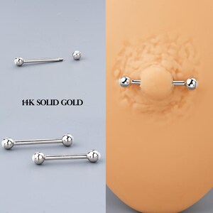 Solid 14K White Gold 14G Nipple Barbell,14G Opal Nipple Straight Barbell Ring,CZ Nipple Jewelry,Nipple Piercing - Sold per piece or pair