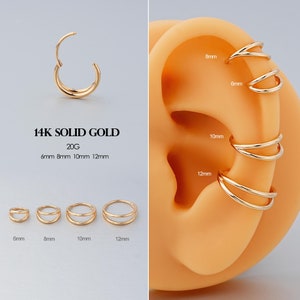 14K Solid Gold 20G Doppel Hoop Ohrring Split zweireihig Design für Knorpel/Conch/Septum/Helix /Turm/Tragus Handmade Hinged Segment Clicker