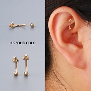 16G ルーク ピアス、14K ソリッド ゴールド シンプル軟骨ピアス、眉毛カーブ バーベル、外ネジ バーベル、コンク/軟骨/ヘリックス スタッド