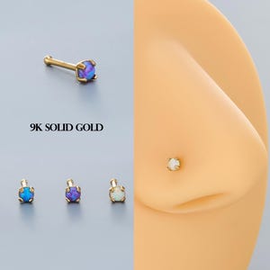 9K massivt guld rakt näsben – 20G 6 mm gult guld opal, små fina näsborrpiercingsmycken