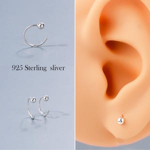 20G Minimalist Ear Earrings, 925 Sterling Silver Ball End Earrings, Open Hoop Earring for Earlobe/Cartilage, Simple Earring Set, A Pair