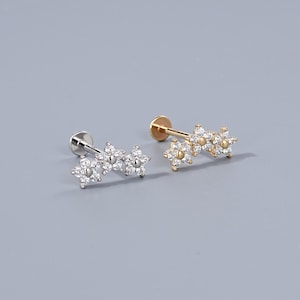 14K Gold Marquise Flower CZ Earrings Tiny Petal Flower Gold Studs Dainty White Gold CZ Cartilage/Tragus/Conch/Helix/Earlobe Flat Back Labret