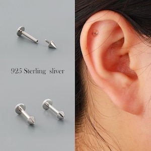 1pc 925 Sterling Silver Spike Labret Stud – 16G 8mm Internally Threaded Screw Back Earring | Unisex Minimalist Jewelry, Cartilage/Conch Stud